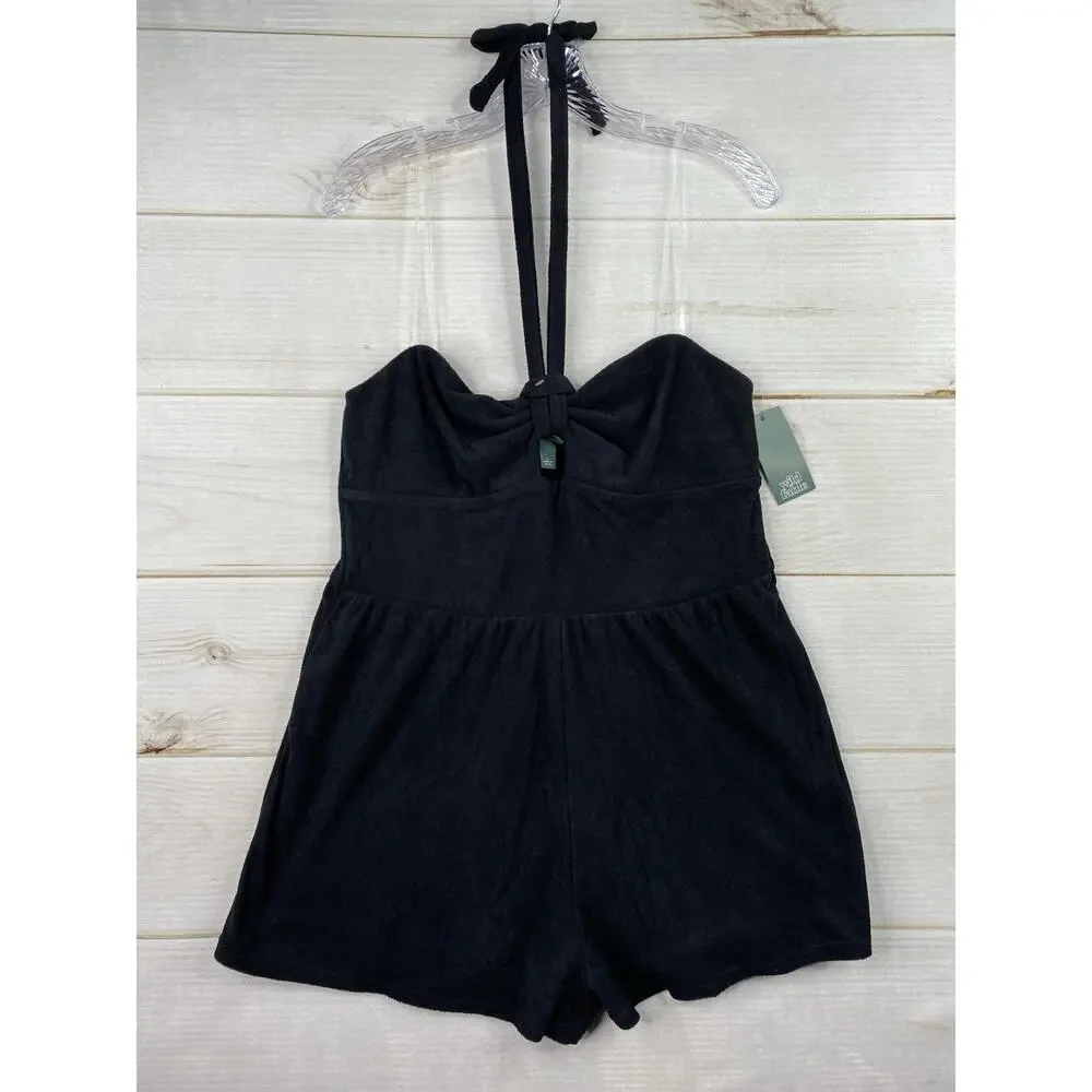Wild Fable Shortall Womens L Black Terry Cloth Short Romper Halter Beach NWT! - Picture 1 of 13